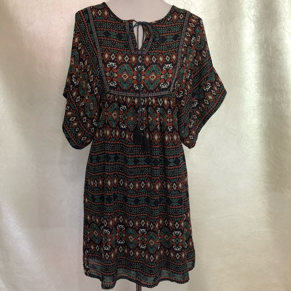 NWOT Ya Kimono sleeved Boho print mini dress - Picture 3 of 6